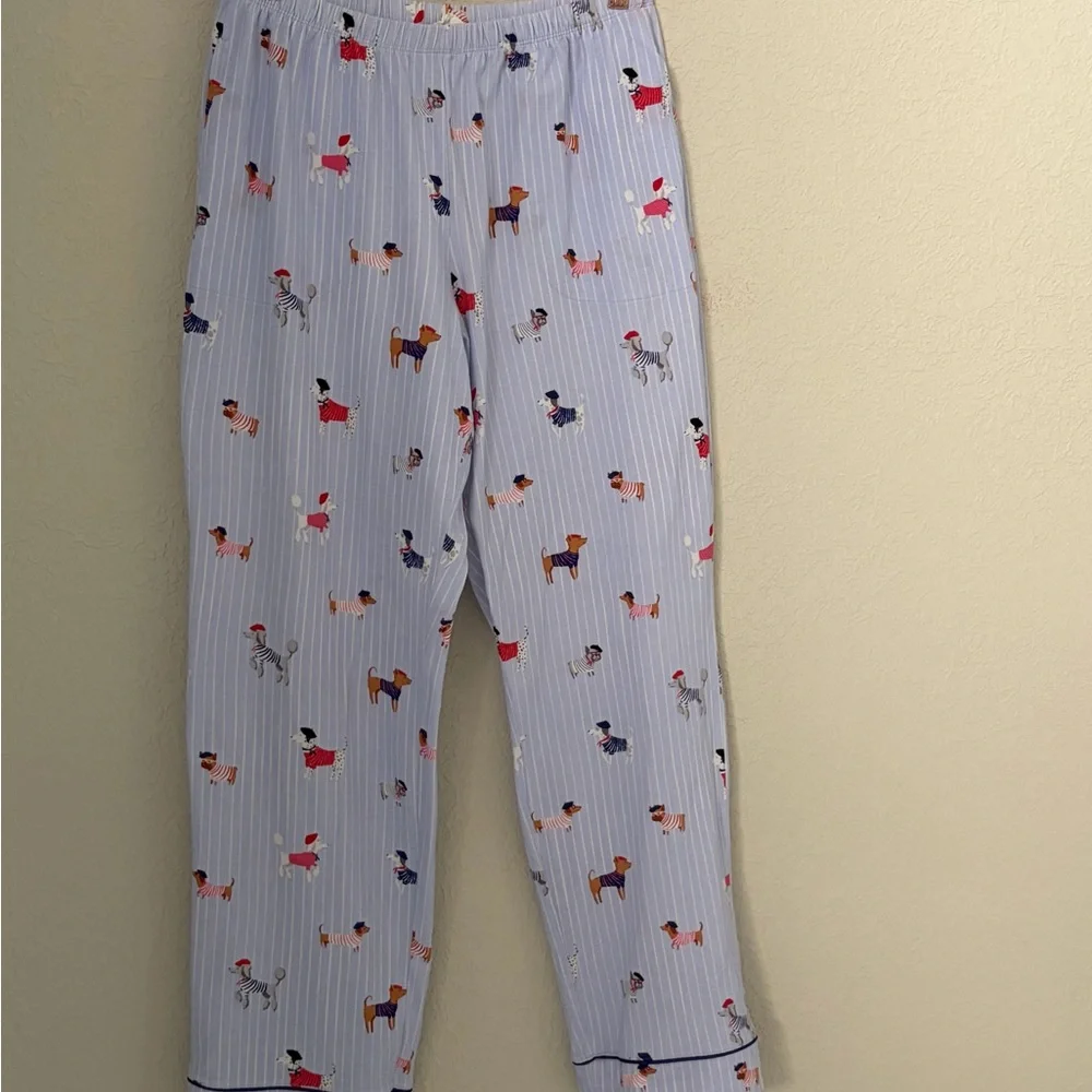 Bed Head Pajamas Blue Stripe Set Women’s French Pup Dogs Size Medium - Picture 4 of 12